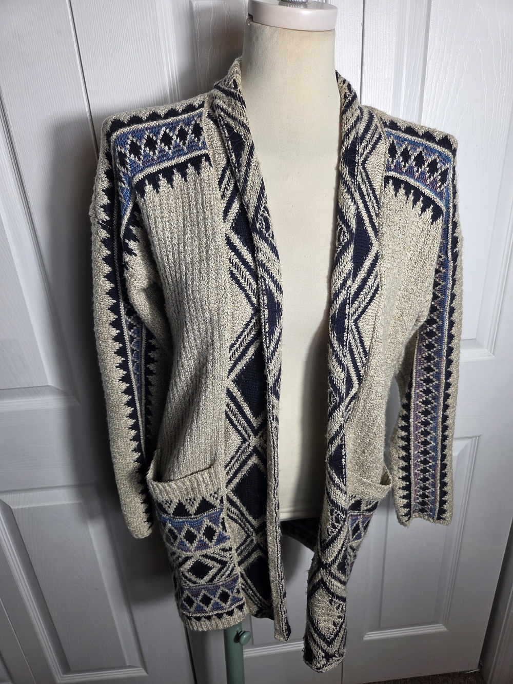 Lucky Brand Cardigan XS Southwestern Aztec Knit Open Front Sweater